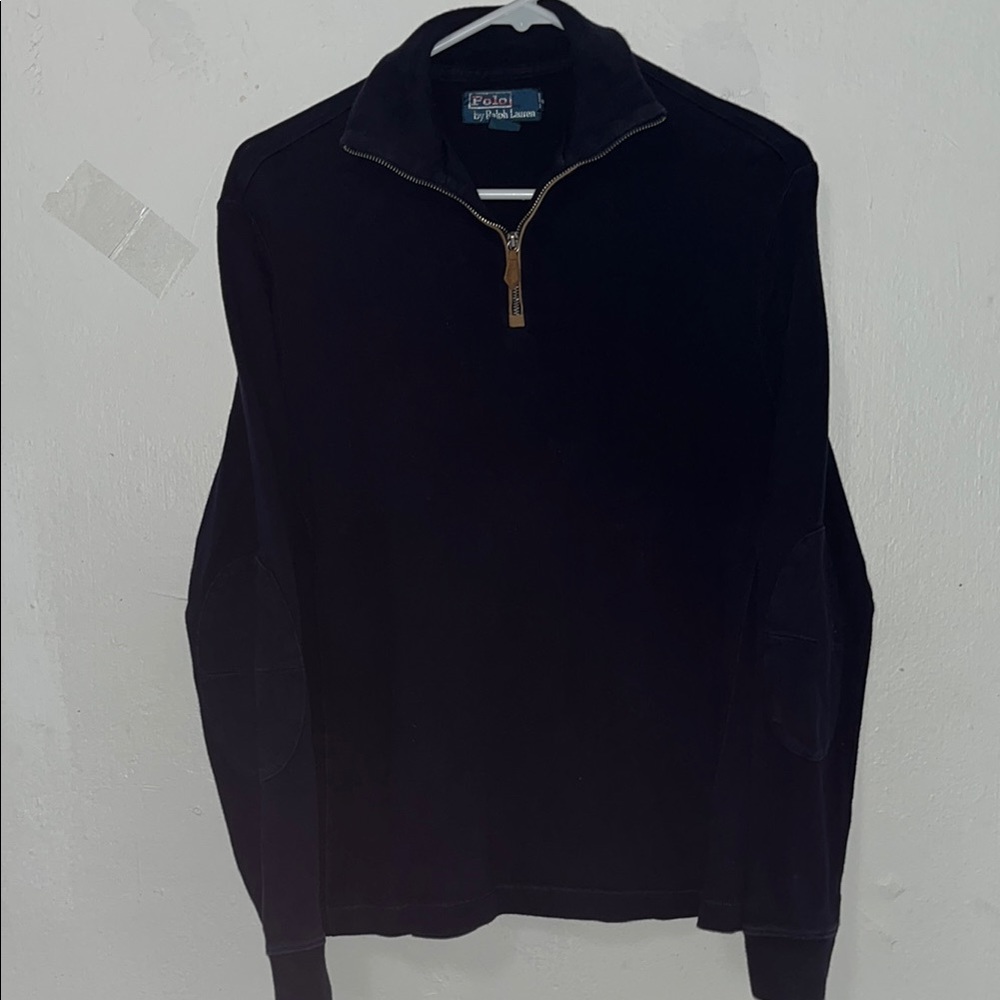 Polo Ralph Lauren 1/4 Zip Pullover Medium Navy Blue Cotton Elbow Patches